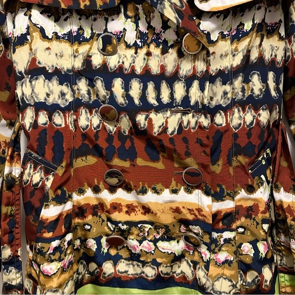 Vertigo Paris Trench Pea Coat Belted Lined Jacket Colorful Artsy Unique Women XS - Picture 6 of 11